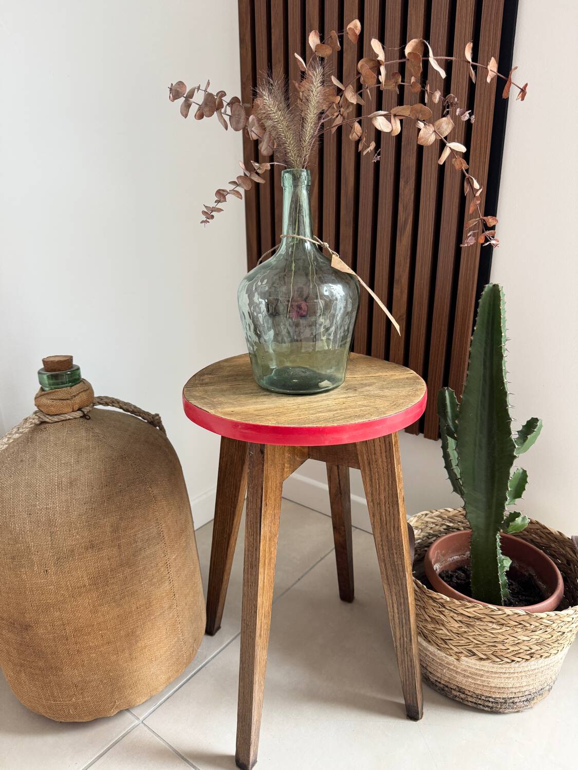Vintage round wooden stool