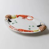 Assiette ovale en céramique blanche avec relief 3D de fruits de mer, design italien Siro, vintage des années 1980, 48 x 32 cm.