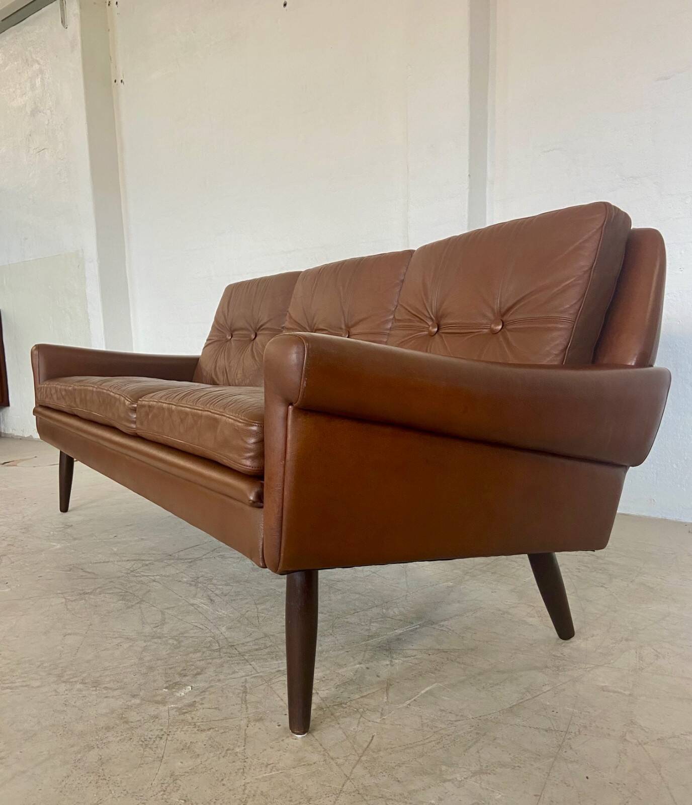 Vintage Danish retro Svend Skipper 3 person sofa in chestnut brown leather