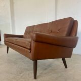 Vintage Danish retro Svend Skipper 3 person sofa in chestnut brown leather