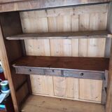 Old walnut wood cabinet with hat and 2 drawer doors