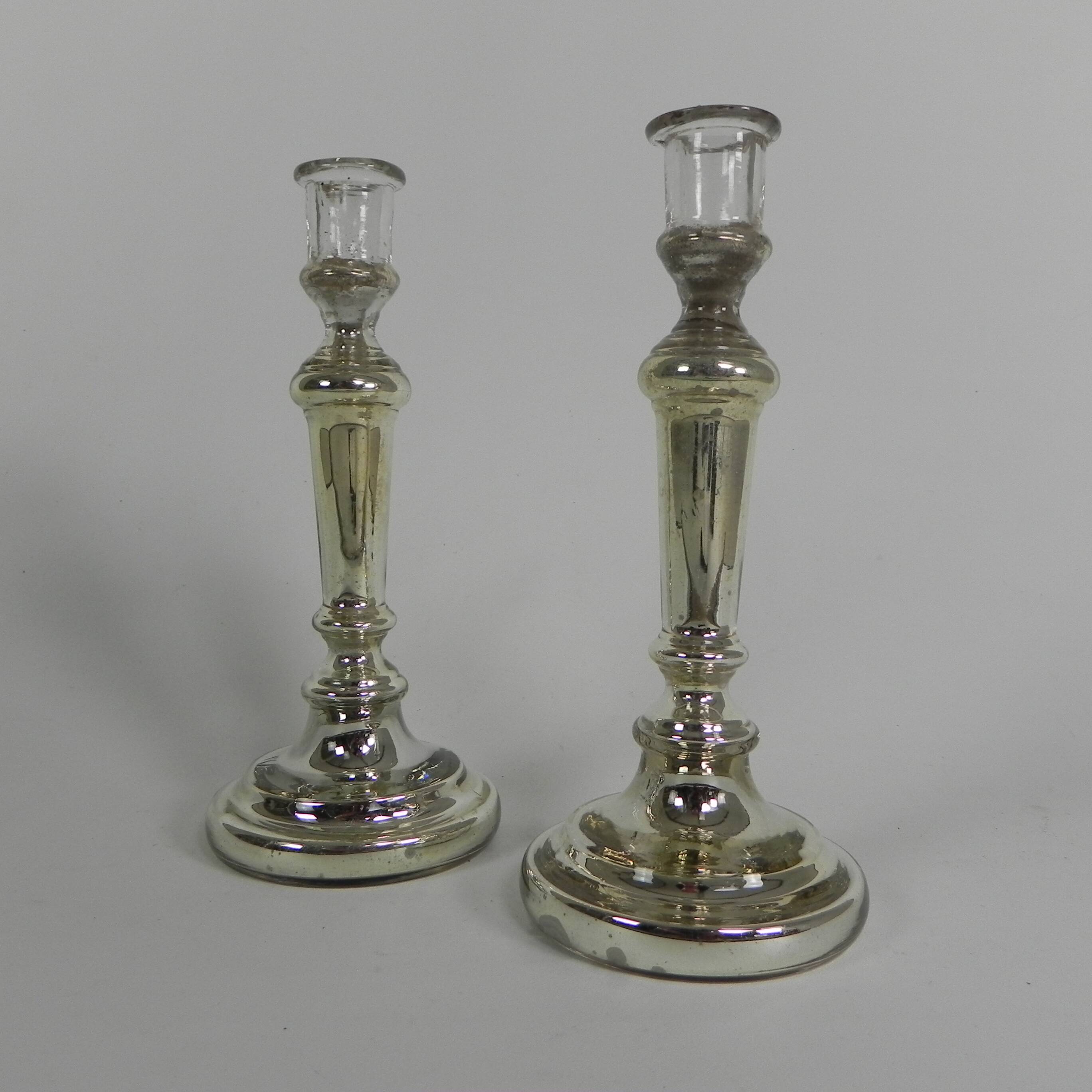 Set of 2 mercury candlesticks, circa 1900 (poor man's silver)