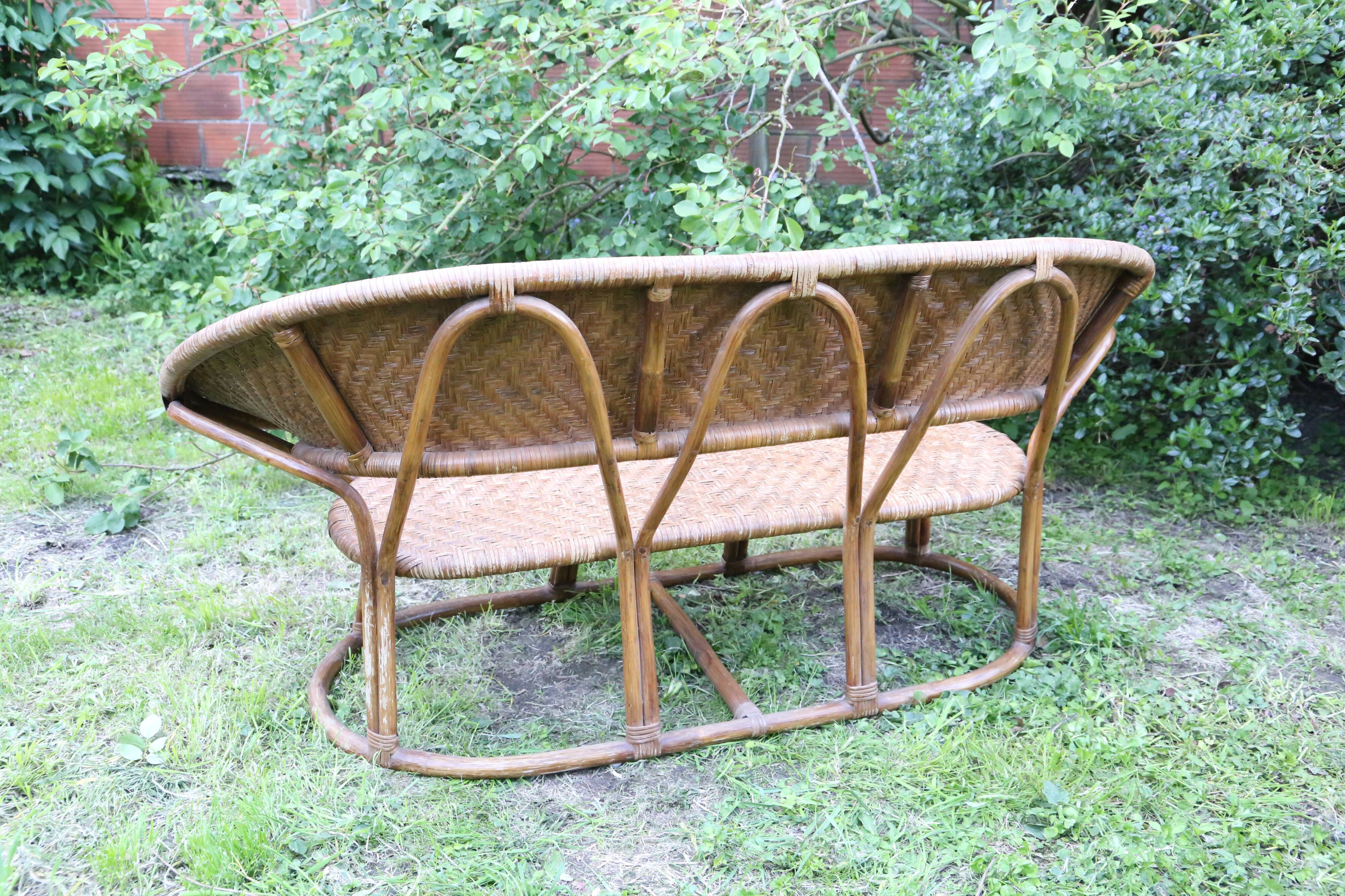 Rattan and wicker bench, vintage