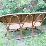 Rattan and wicker bench, vintage