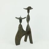 Porte-bougie en fer brutaliste sculptural du milieu du siècle pour 2 bougies
