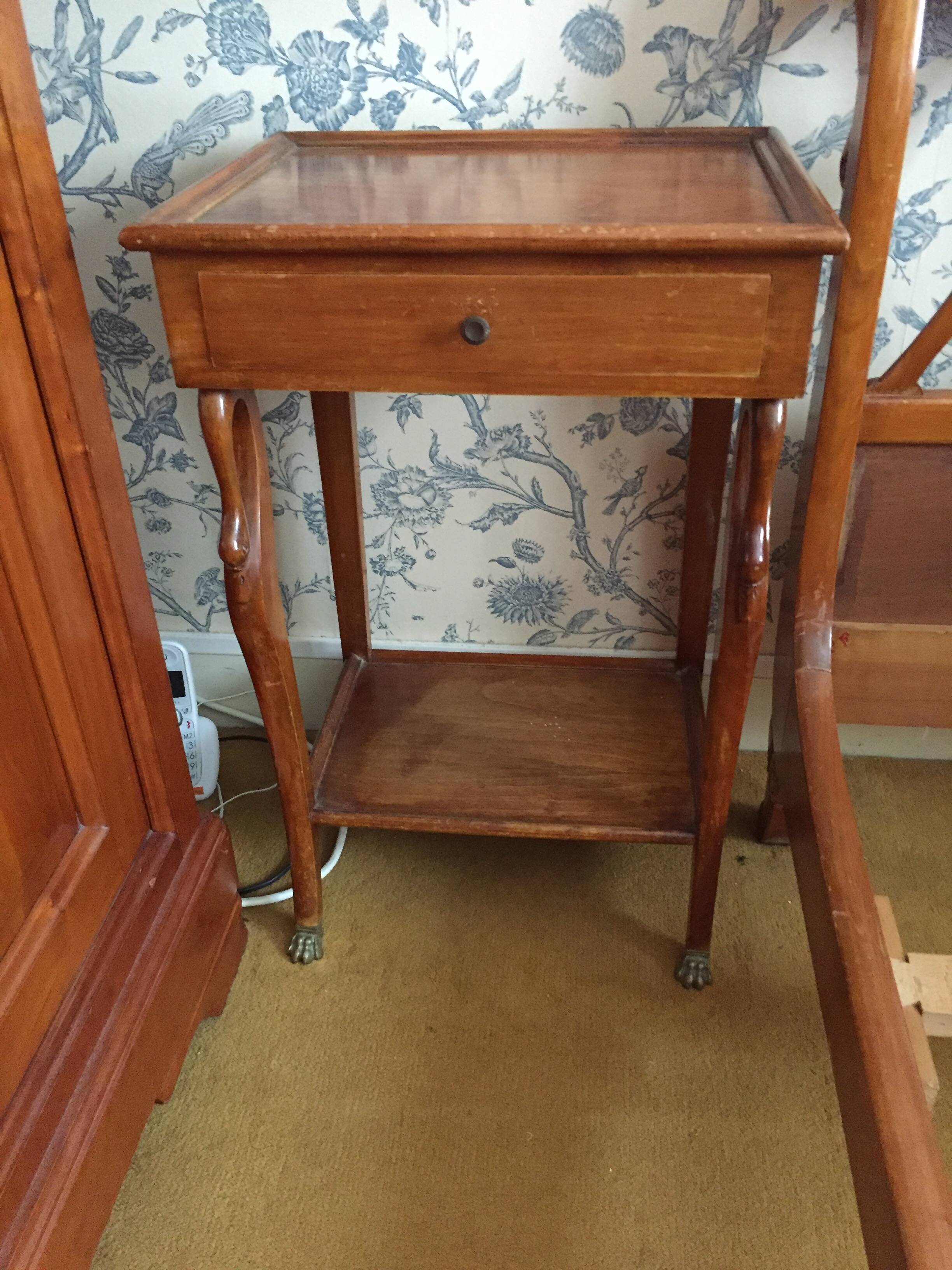 Pair of empire style swan neck beds and bedside tables