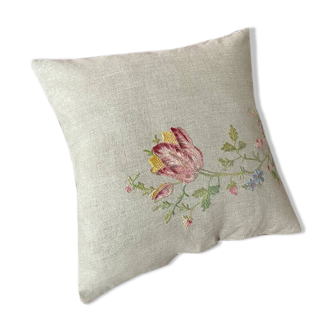 Linen cushion, hand embroidered