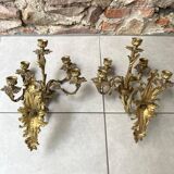 Pair of 5-light gold wall candlesticks