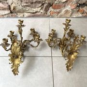 Pair of 5-light gold wall candlesticks