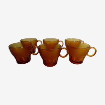 6 amber glass coffee cups