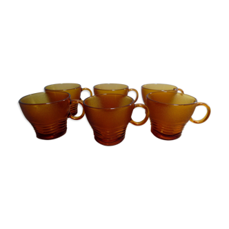 6 amber glass coffee cups