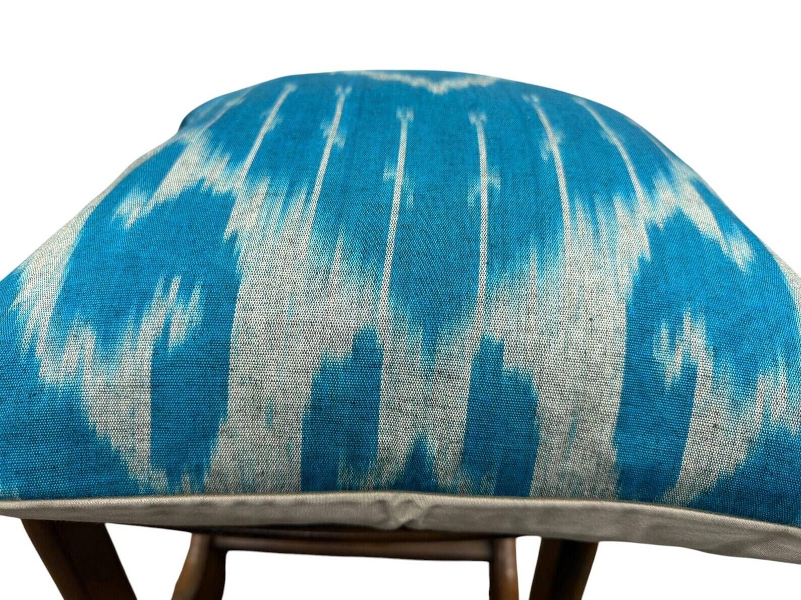 Silk Ikat Square Cushion Cover, Sky Blue Vintage Abraj, Handwoven, 16x16
