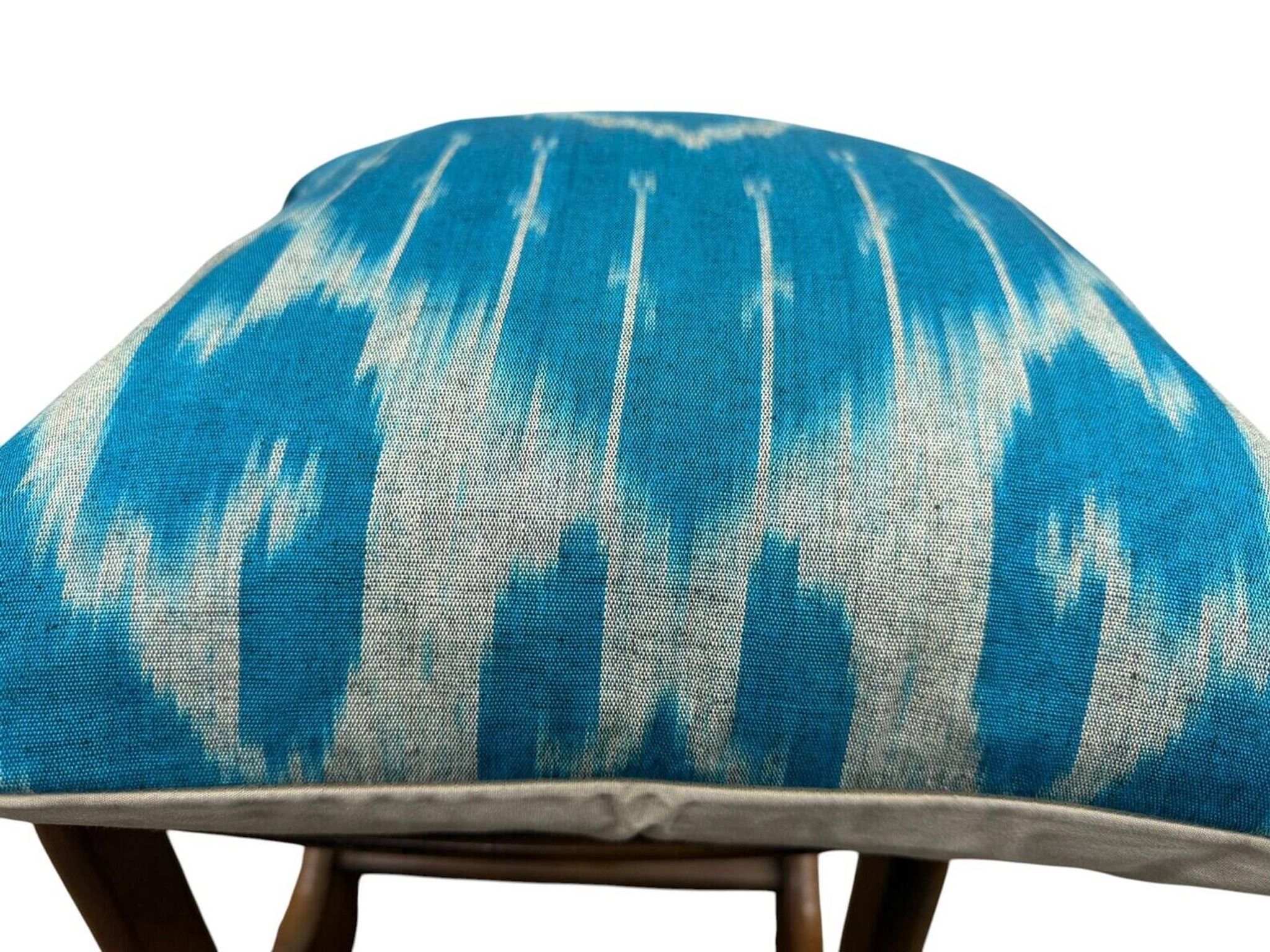 Silk Ikat Square Cushion Cover, Sky Blue Vintage Abraj, Handwoven, 16x16
