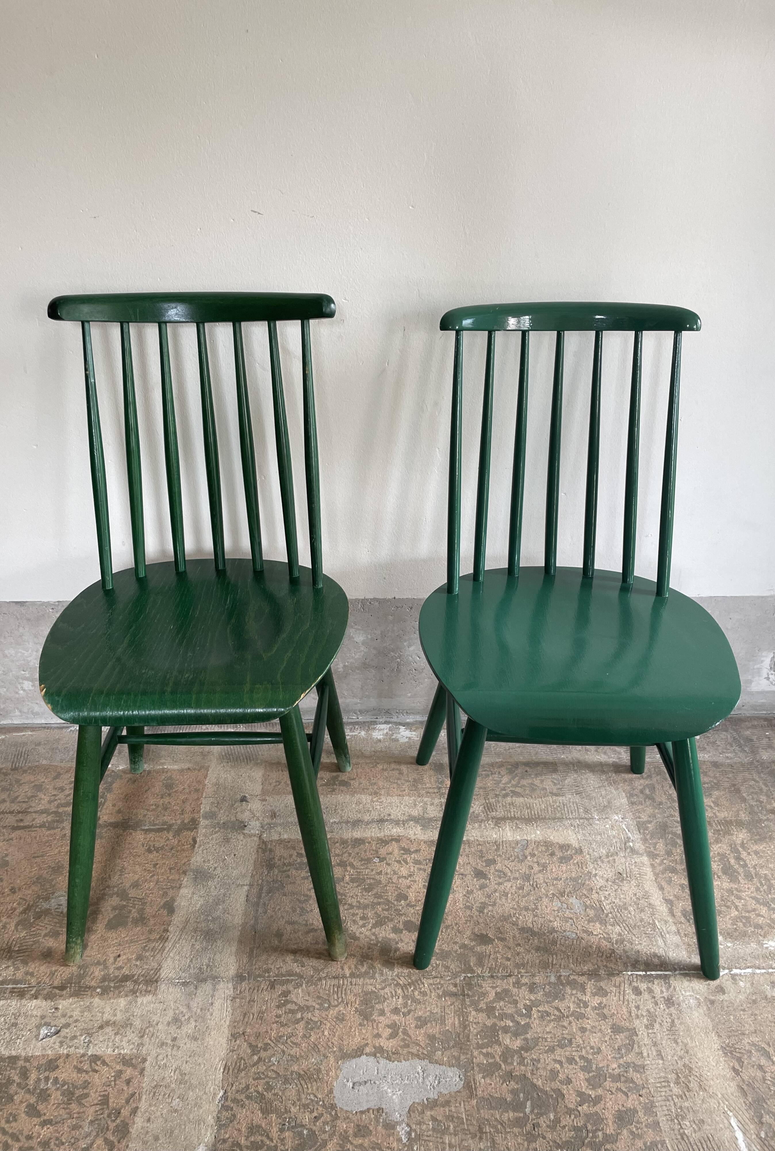 Cinq chaises Fanett vertes par Ilmari Tapiovaara pour Edsby-ken