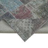 Hand-knotted oriental overdyed 197 cm x 300 cm grey patchwork carpet