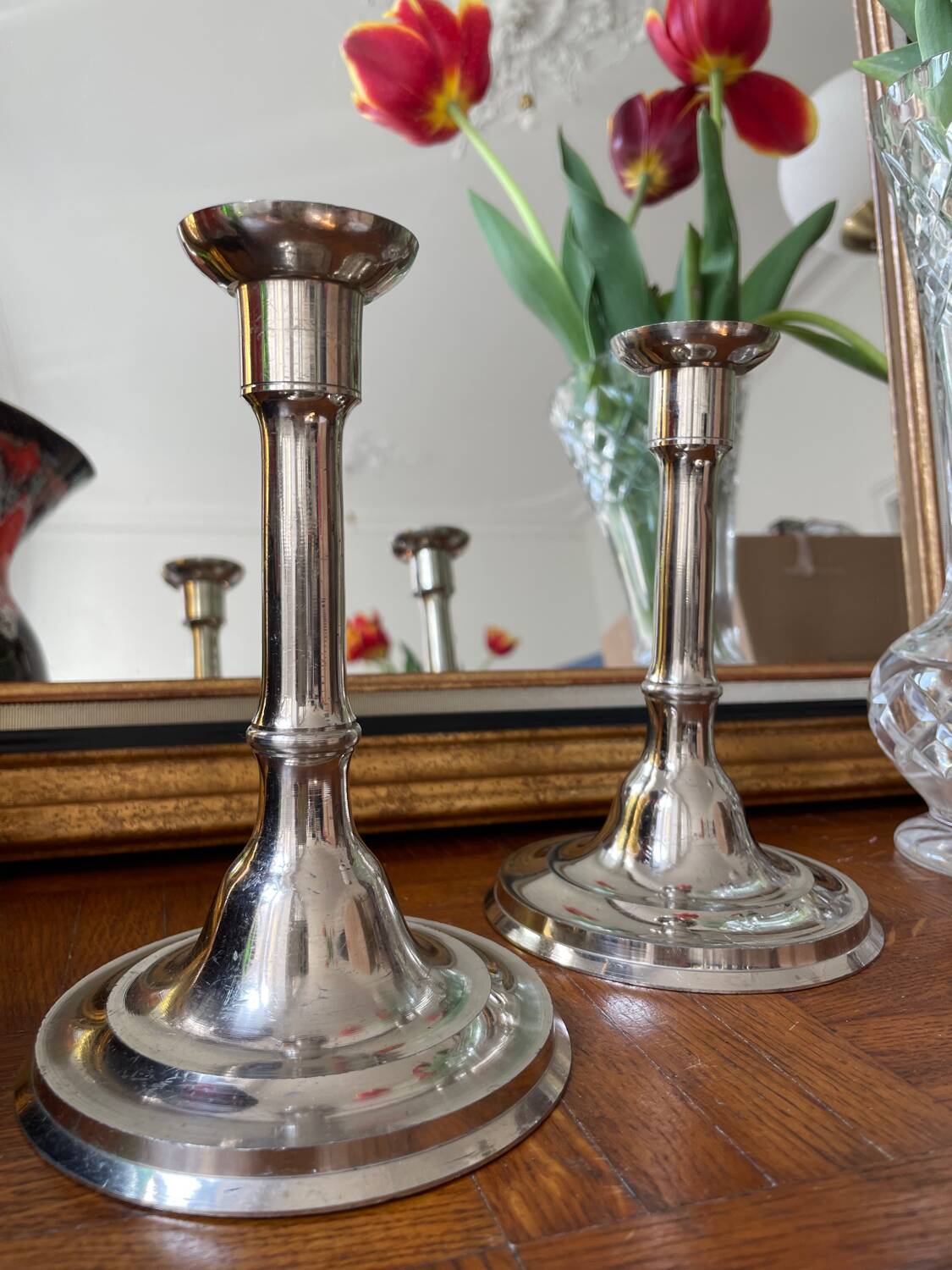 2 steel candle holders