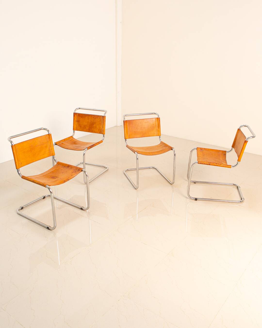 4 "S33" cognac leather chairs by Mart Stam for Fasem 80's