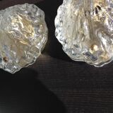 Pair of ice glass and brass wall lights by Limburg / vintage 60s-70s