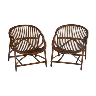 Paire de fauteuils en rotin