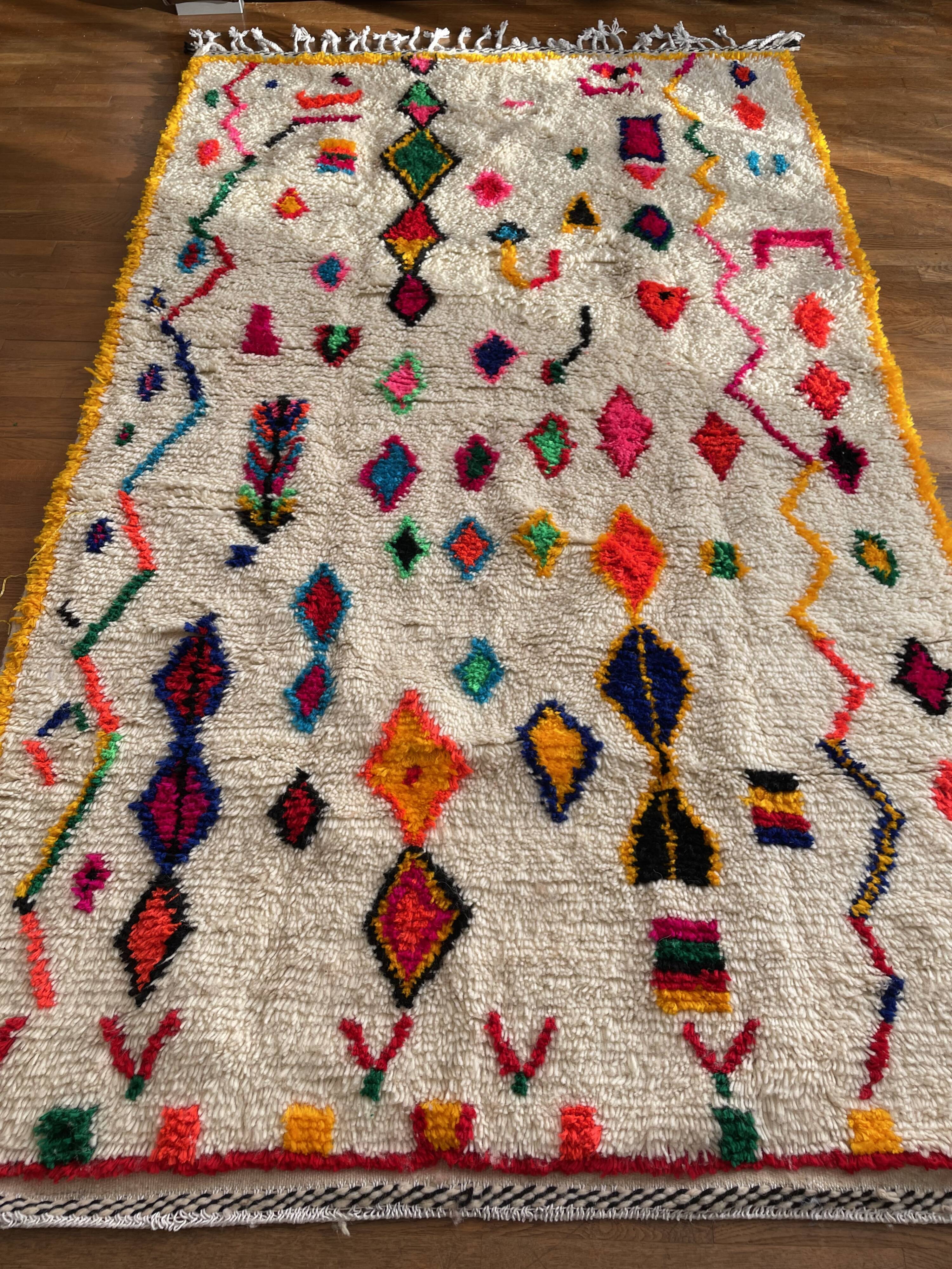 Moroccan Berber carpet Azilal multicolored and fluorescent