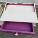 2 vintage bedside tables painted in white and purple with a drawer.