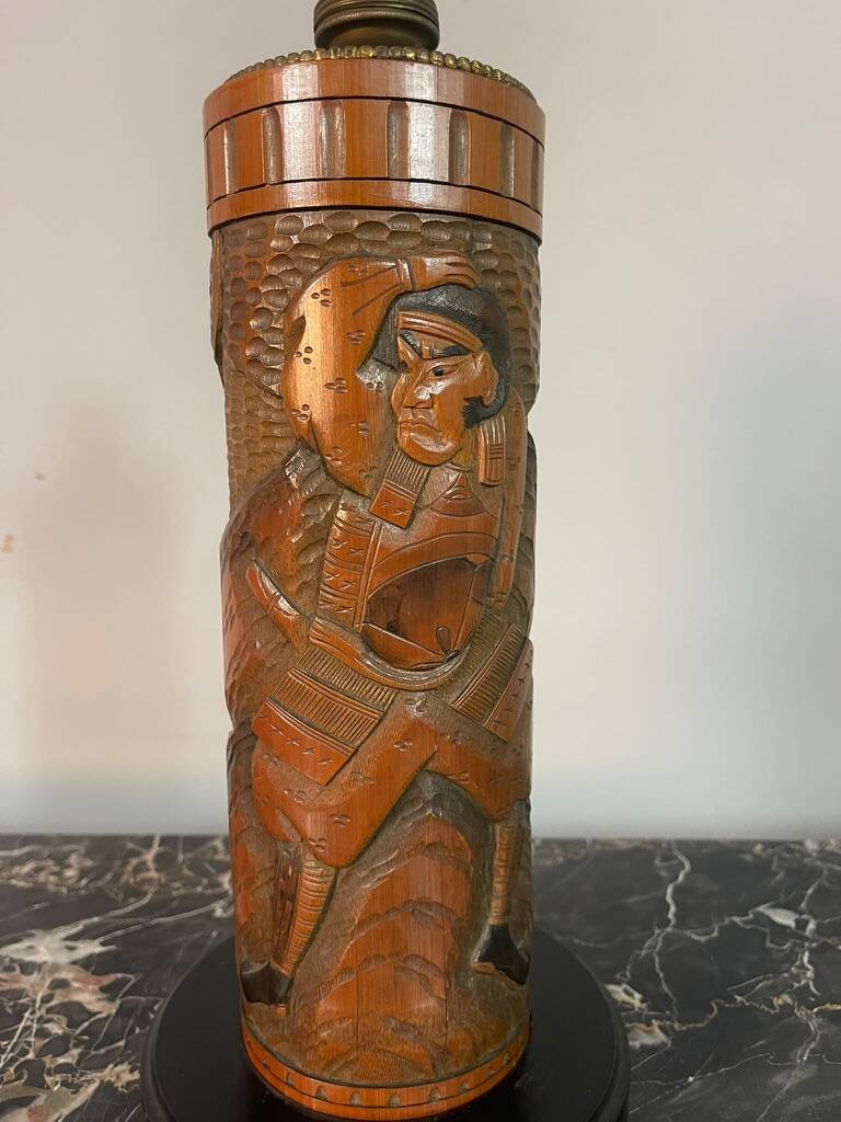 Japanese Carved Bamboo Samurai Lamp Base, Mid-20th Century. Ref.: TL2003