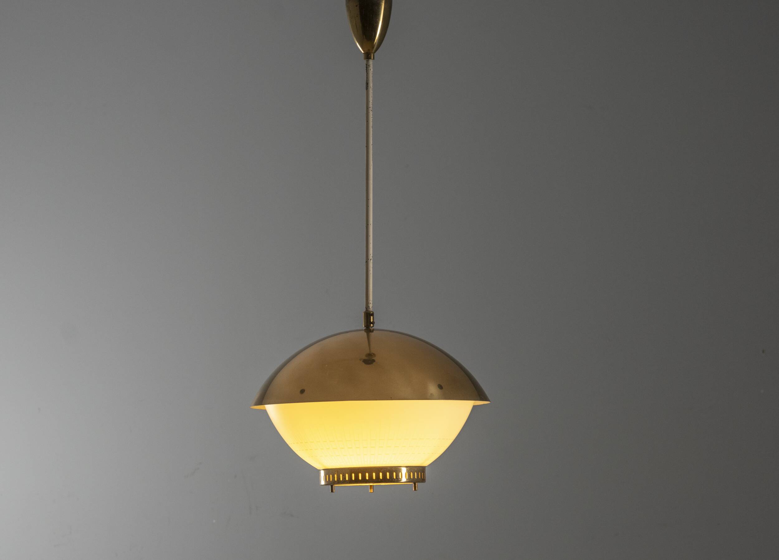 Large brass pendant with engraved opaline glass