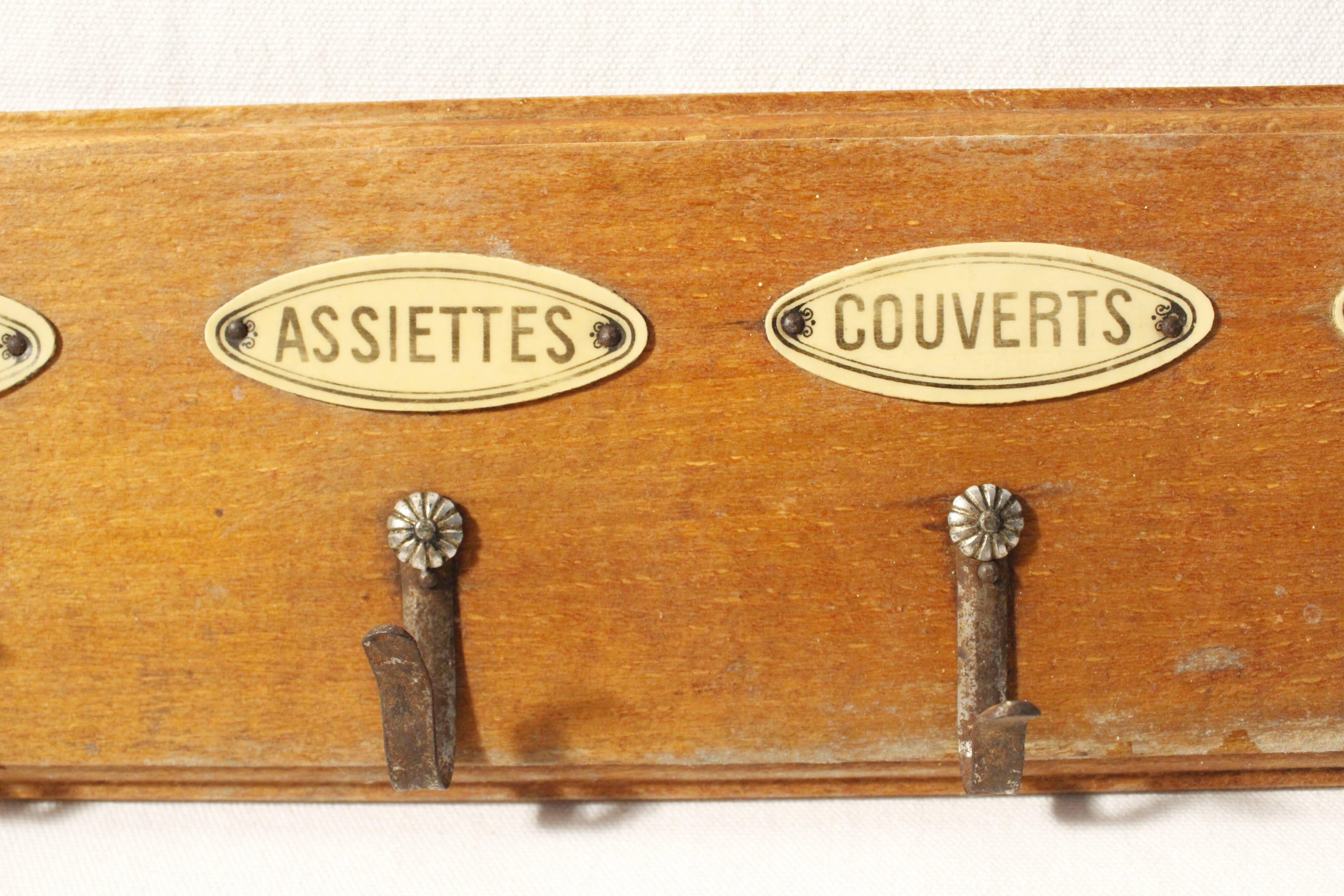 Vintage antique wooden tea towel holder 4 hooks