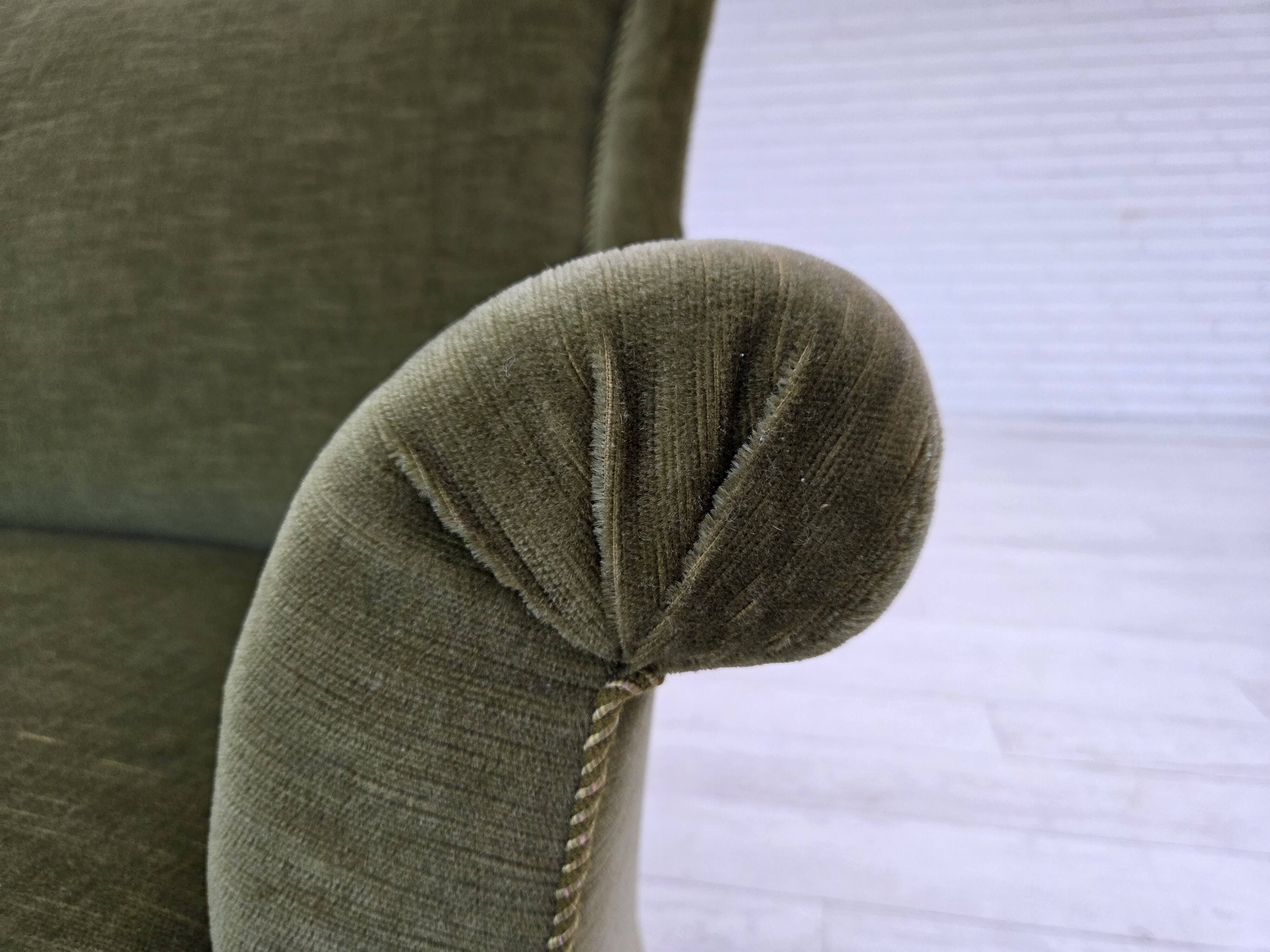 1960s, Danish 2-seater sofa, green furniture velour, beech wood.