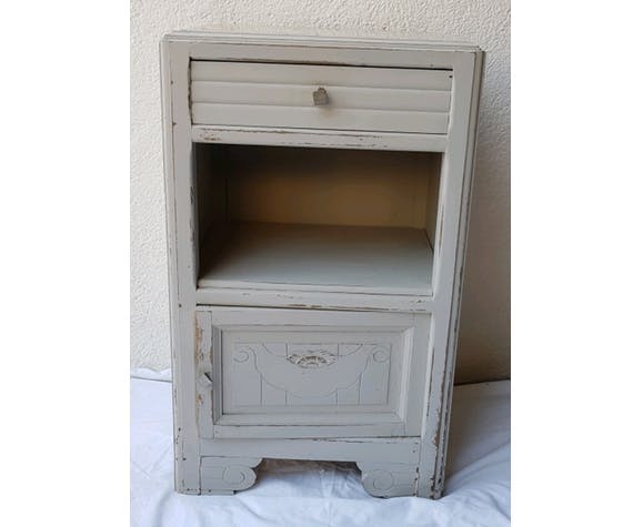 50's wooden and light marble bedside