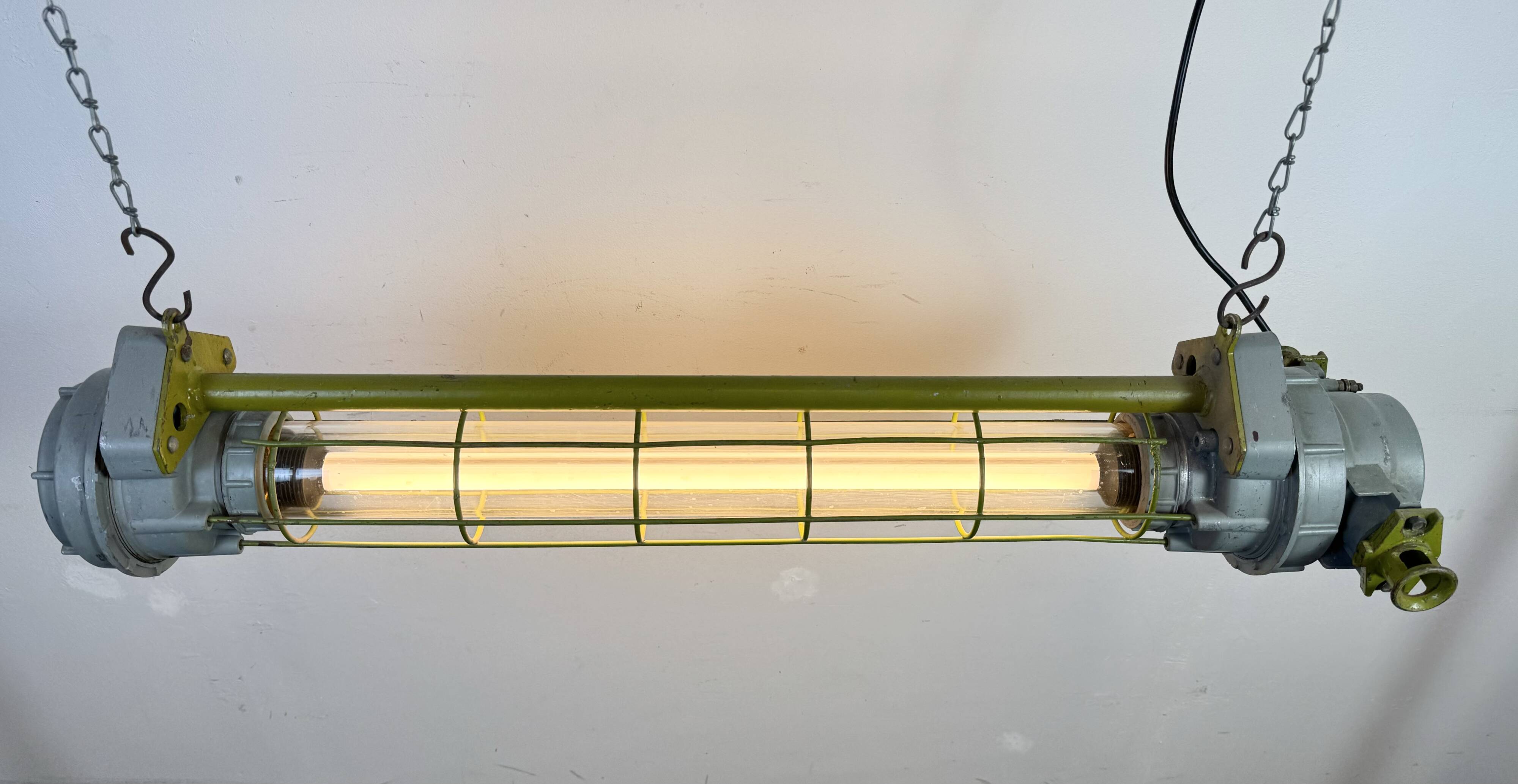 Grey Soviet Industrial Hanging Tube Light, 1970s
