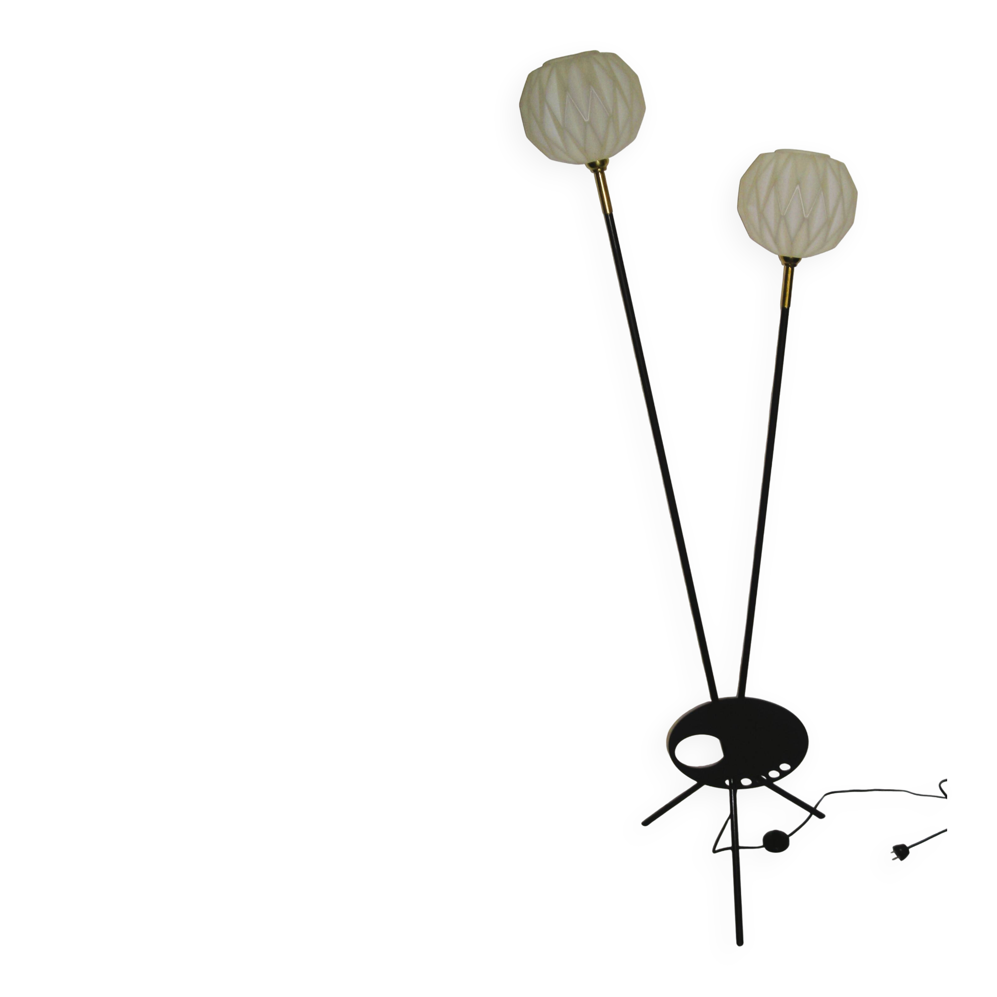 Tripod floor lamp with shelf from the 1950s.