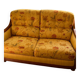 Canapé convertible 2 places en bois et tissu floral jaune, années 1970