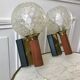 Pair of wall sconces balls in blown glass, metal and teak style 50s