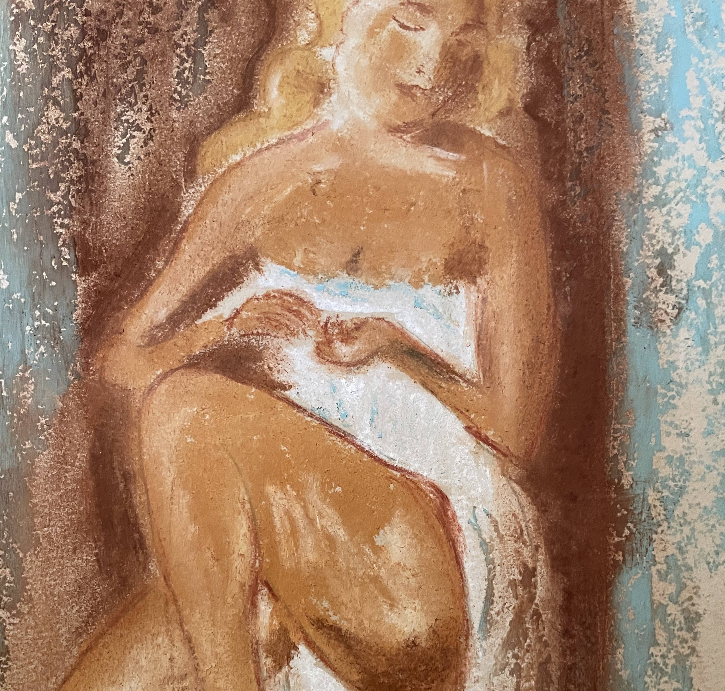 Signed pastel portrait of a woman "the manicurist"