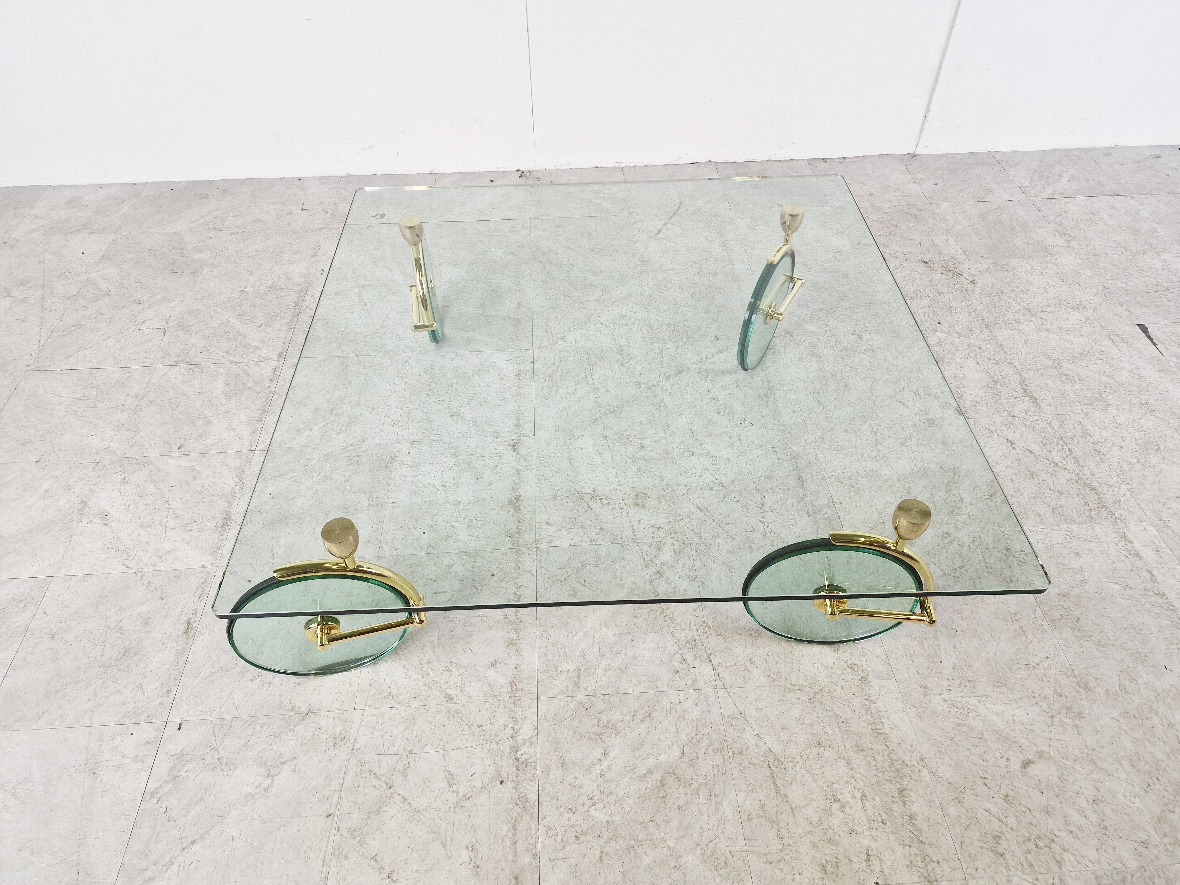 Glass coffee table with wheels, 1980s