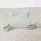 Glass coffee table with wheels, 1980s