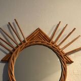 Ancien miroir en rotin vintage