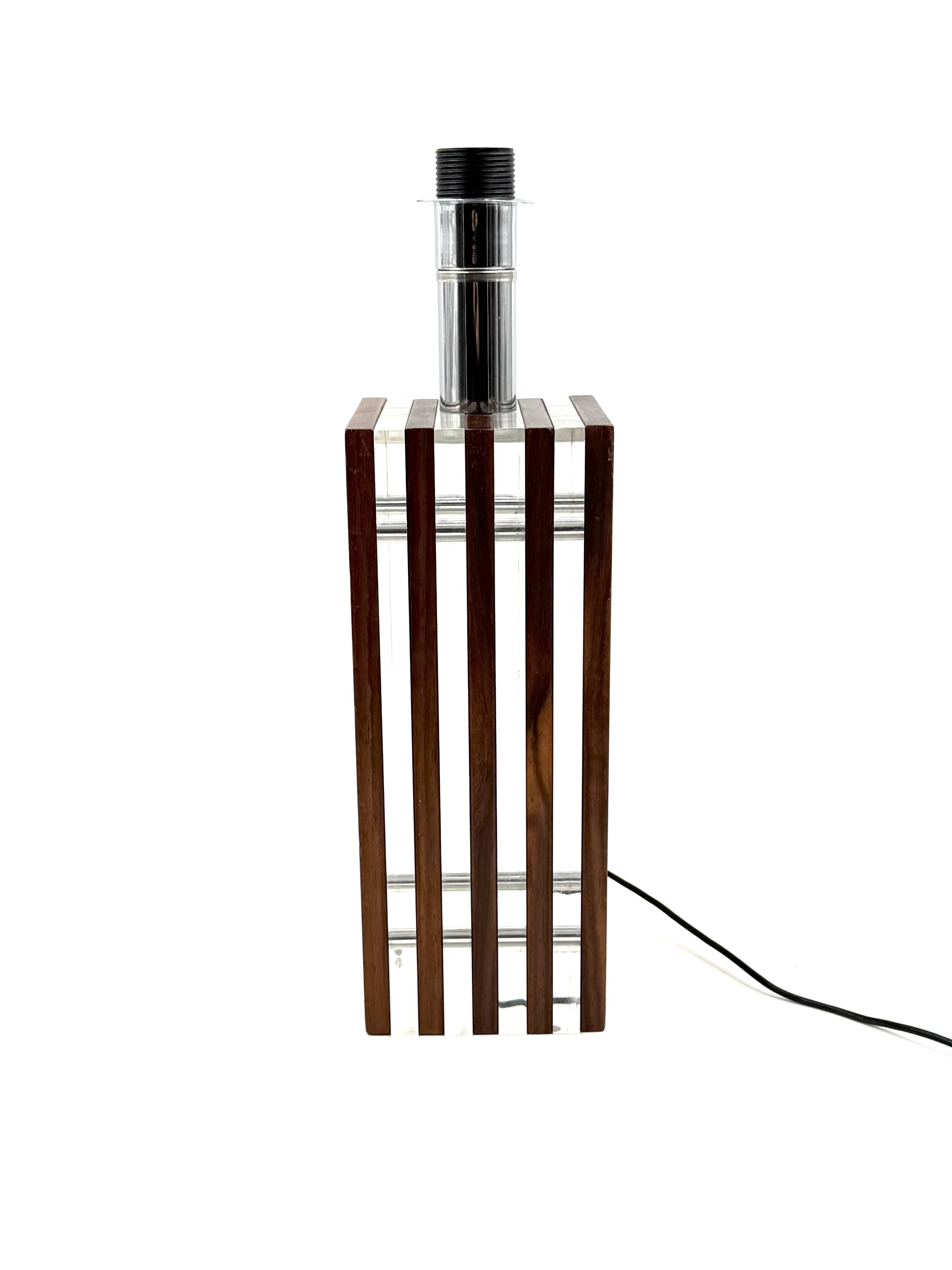 Hollywood regency wood and lucite table lamp base, Italy, 1970s