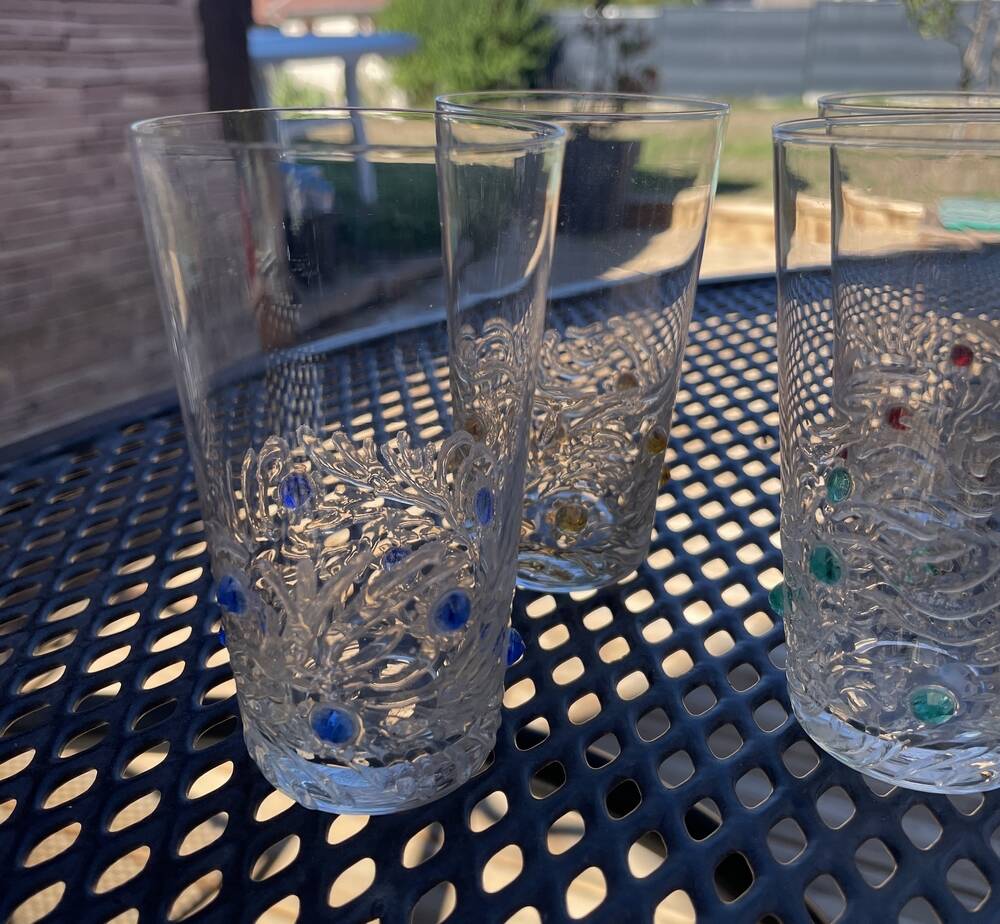 6 gobelets en verre avec des cabochons de couleur porto limoncello