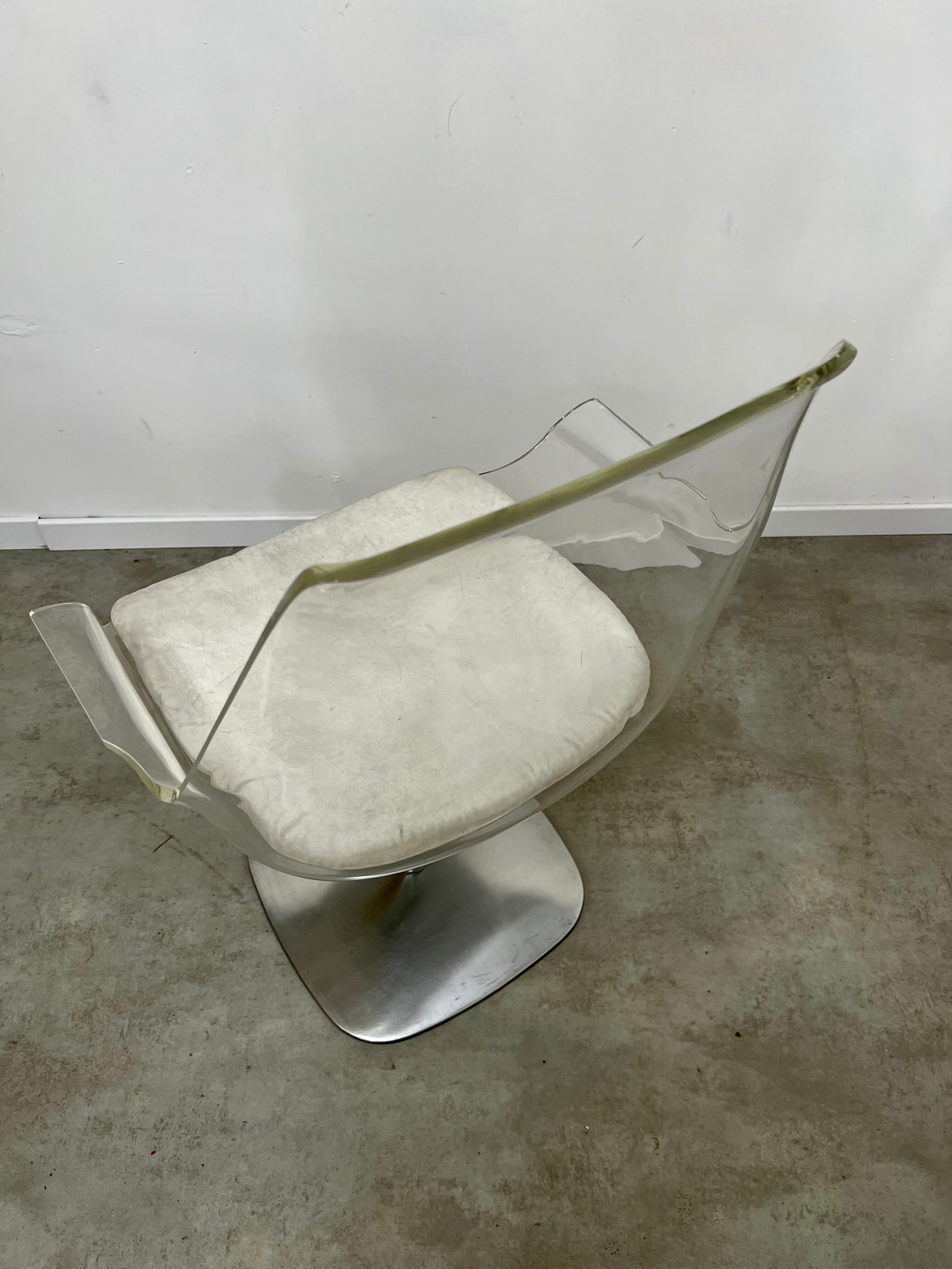 Old swivel desk chair plexiglass and steel design from the 70s