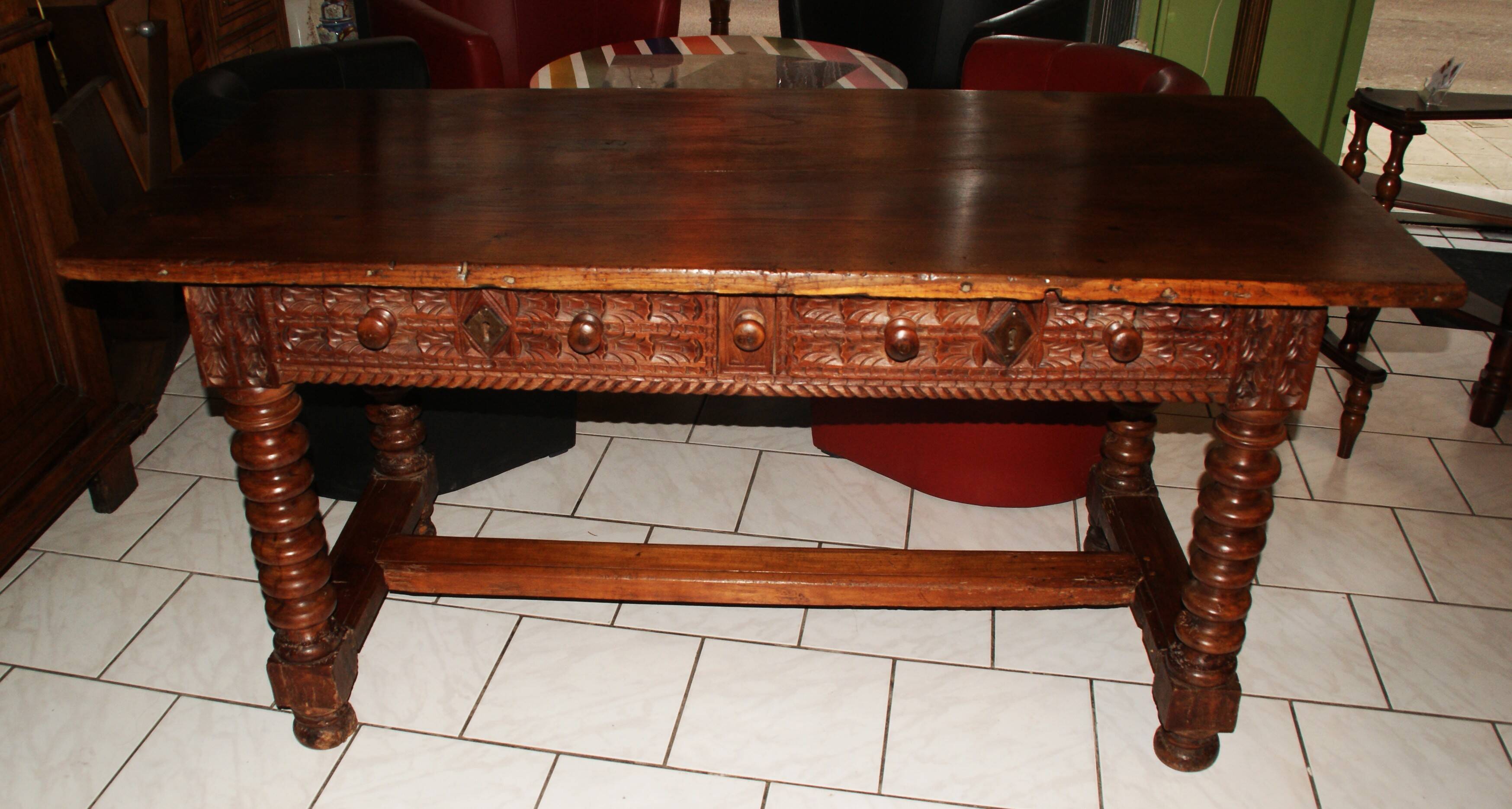 SAVOYARD CHALET TABLE, carved, with two drawers, late 18th century