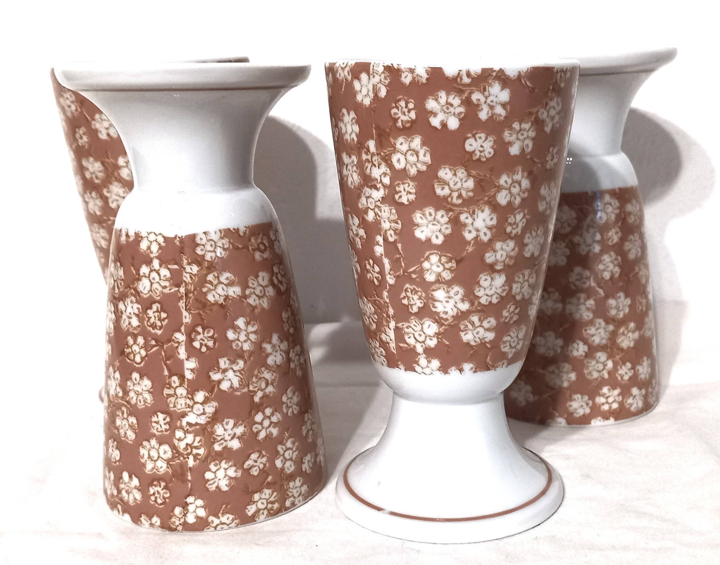 Mazagrans Coffee Cups Set of 4 with Salmon Pink Floral Decor