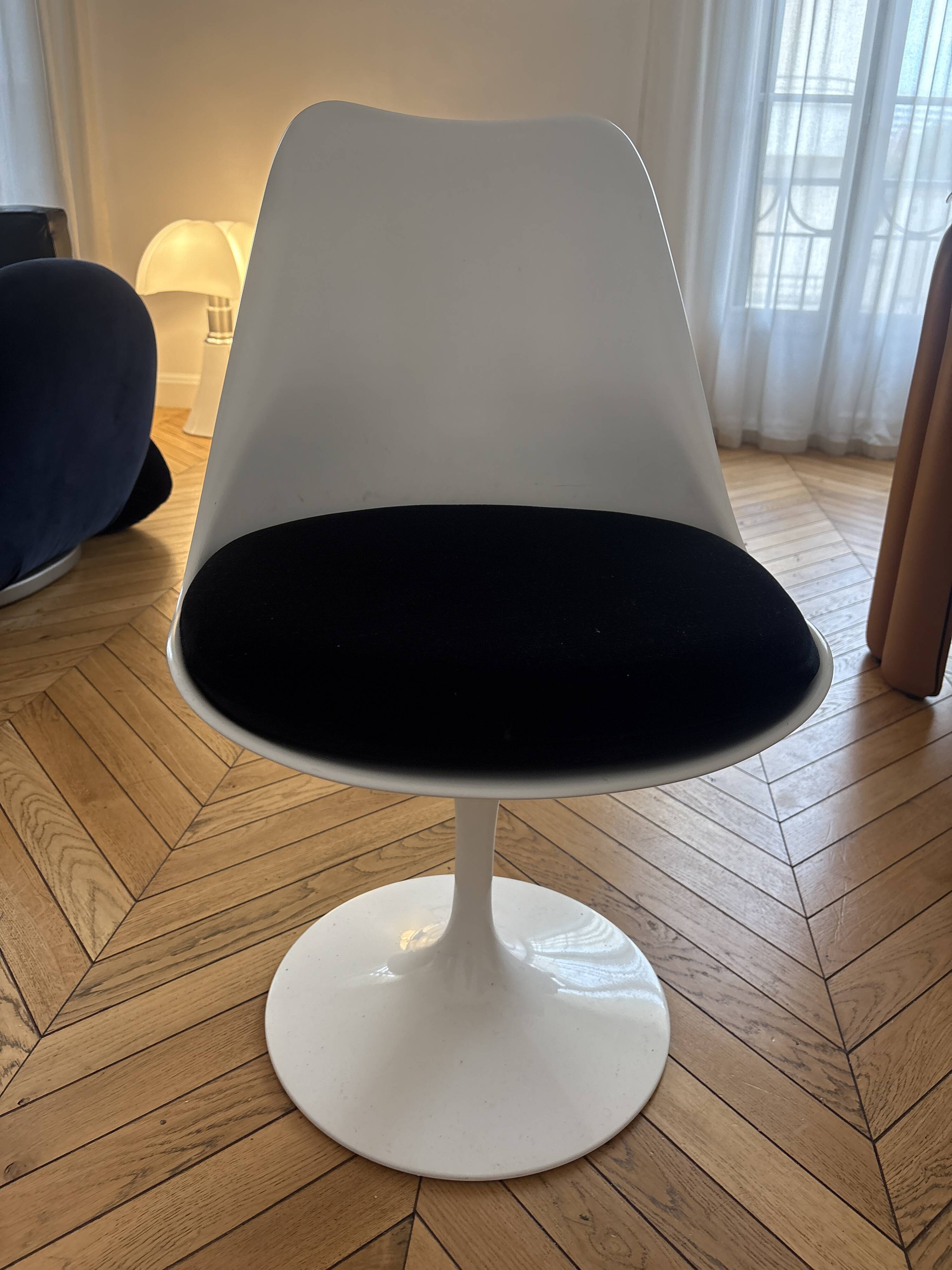 Knoll tulip chair with black velvet cushion