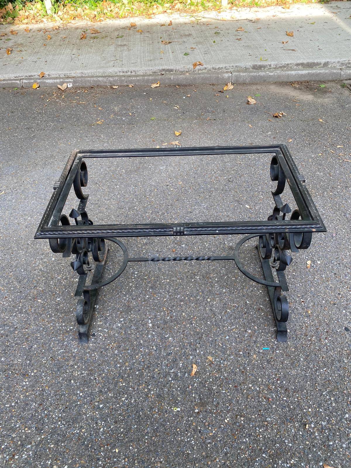 Table basse vintage fer forgé et marbre gris 80x50