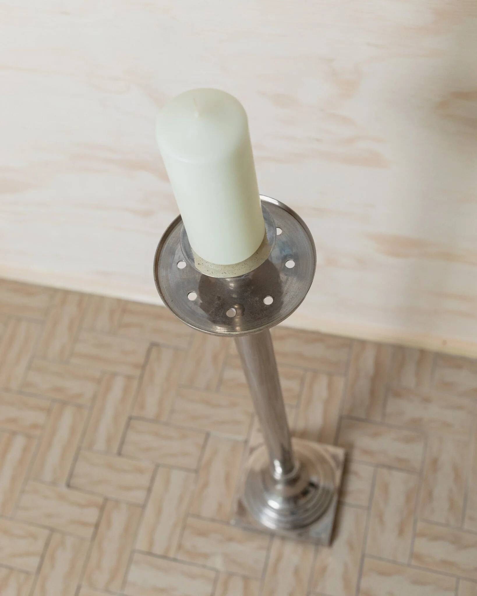 XXL Vintage Art Deco Candlestick in Silver Chrome-Plated Brass, Italy 1930s