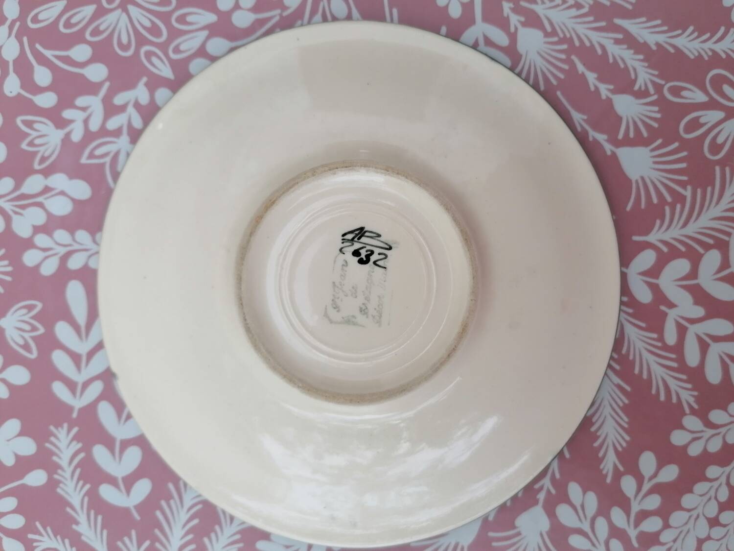 Hand-painted Breton earthenware cup and saucer from St Jean de Bretagne