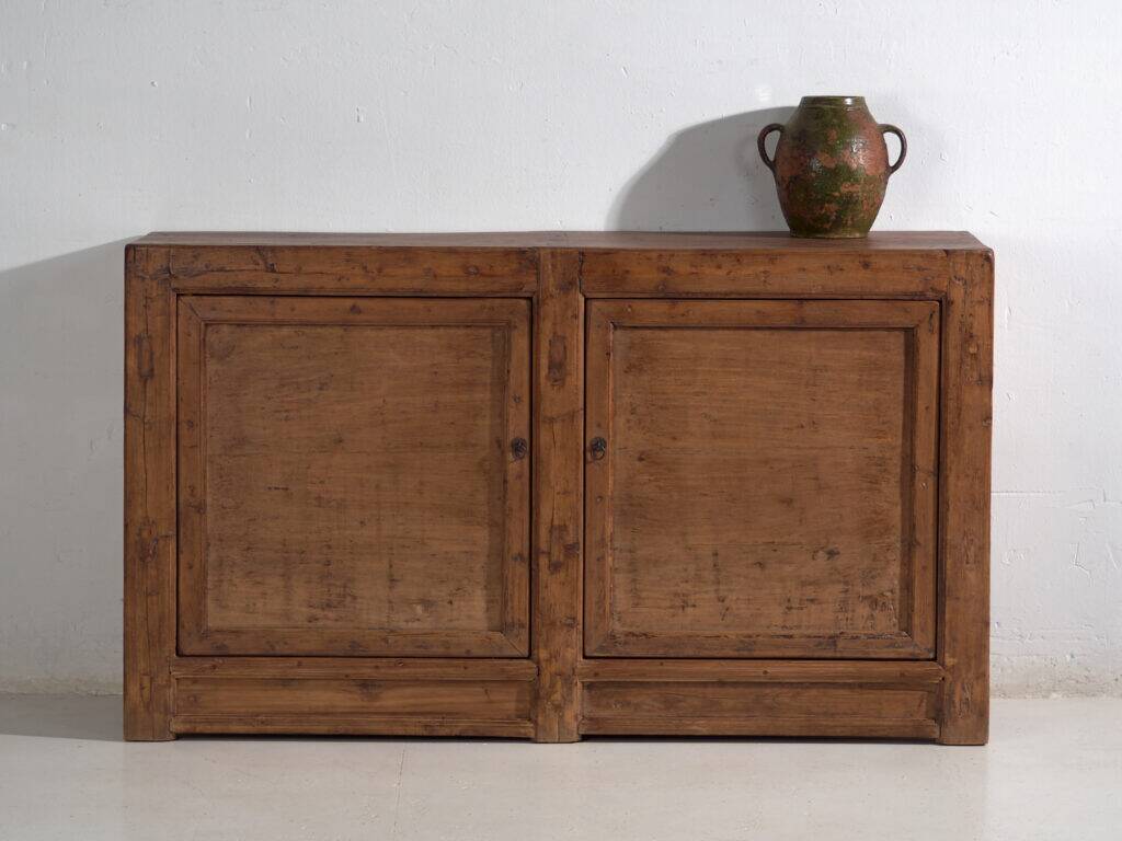 Chinese buffet high in carved pine with geometric panels – Gansu, circa 1930