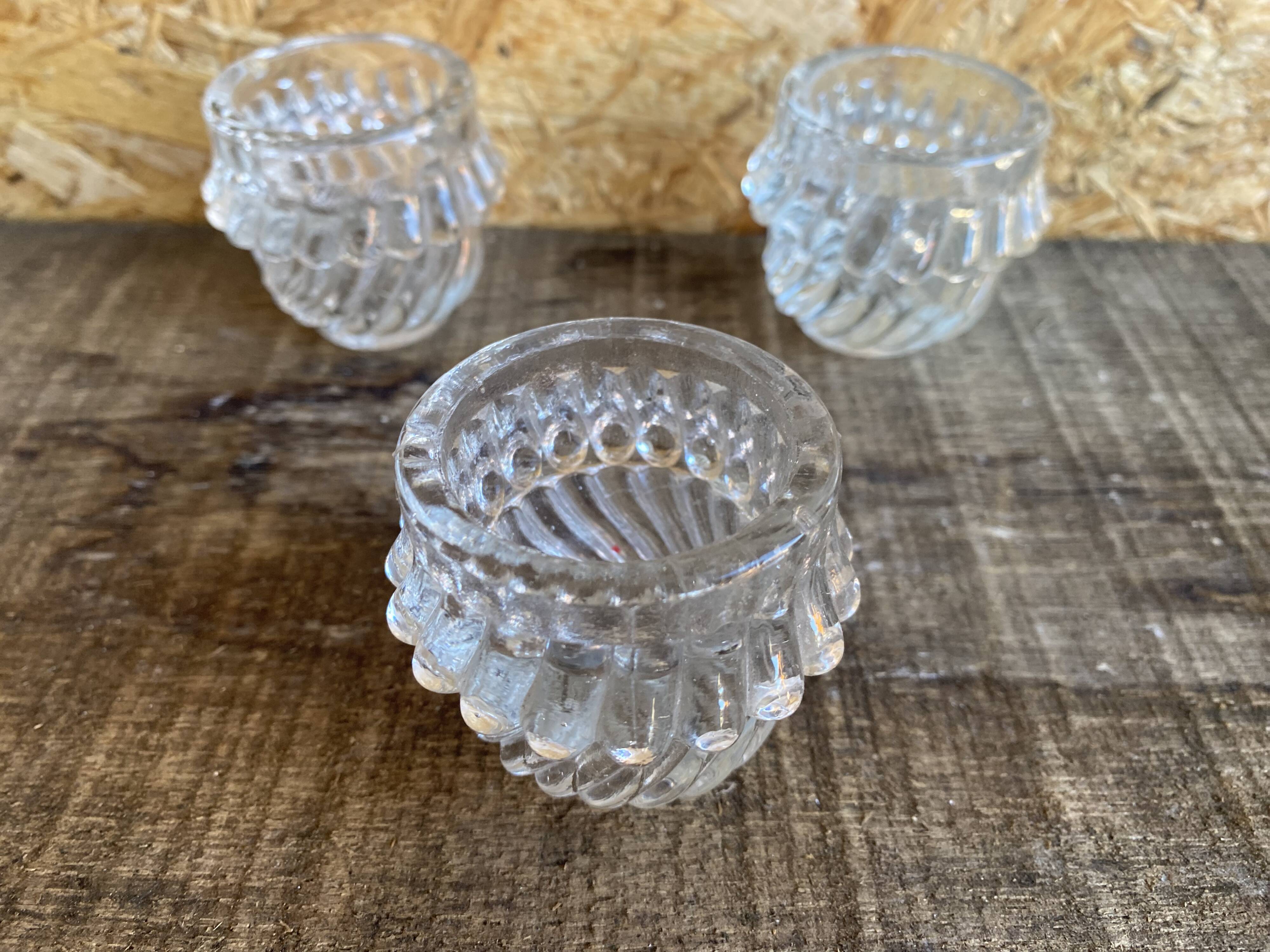 Set of 3 Vintage Glass Moulded Condiment Salts #D979