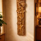 Vintage wall sculpture relief floral metal panel